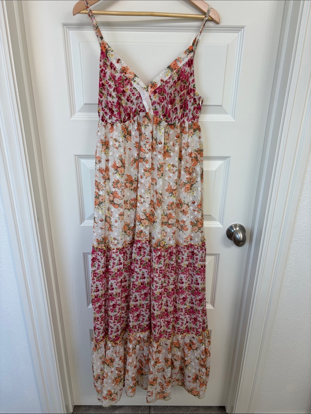Wallflower Pink and Cream Floral Tiered Maxi Dress